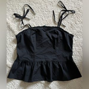 NWT Black Express Ribbon Strap Crisp Poplin Ruffle Cami Tank M - Gorgeous!